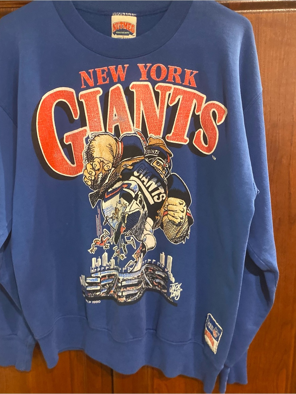 Vintage 1990 New York Giants Sweatshirt Jack Davis NFL Graphic Size L 21x25 Crew